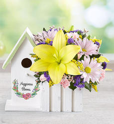 Happiness Blooms Birdhouse - Yellow Davenport Florist - Same Day Flower Delivery - Flower Power 
